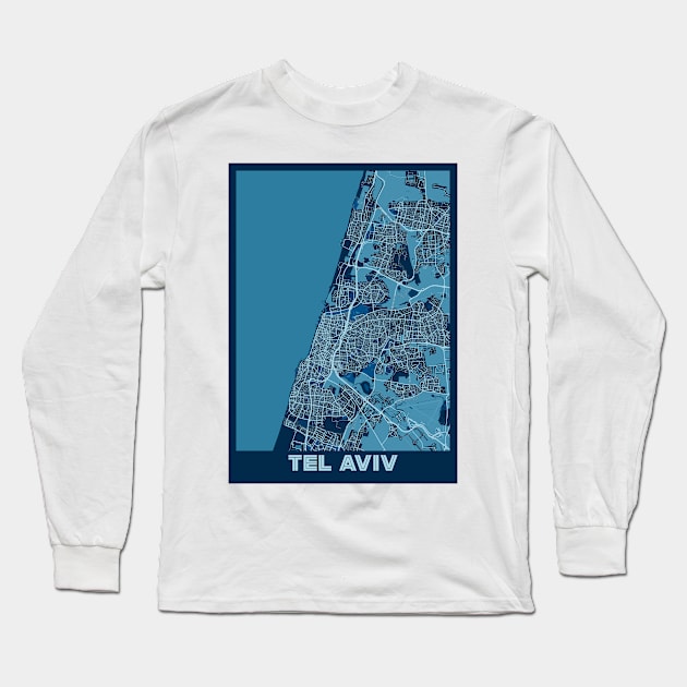 Tel Aviv - Israel Peace City Map Long Sleeve T-Shirt by tienstencil